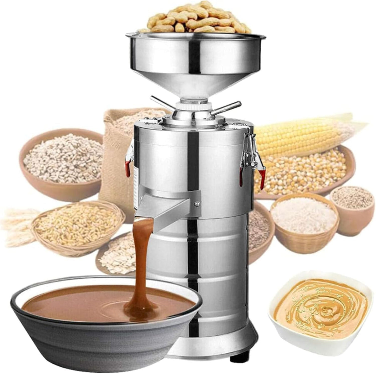 Hydravex broyeur, 33 x 30 x 63 cm, 1100 W, 2850 tr/min, Argent, Machine à beurre de cacahuète, à grains électrique en acier inoxydable