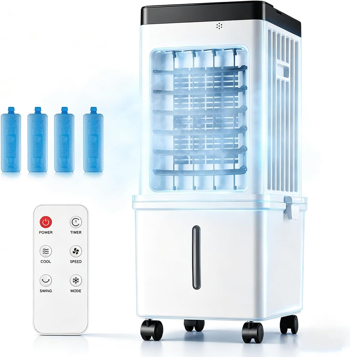 climatiseur portable CHBMZ, Noir, Rafraîchisseur d'Air Évaporatif avec Télécommande et Écran LED, Oscillation 120°