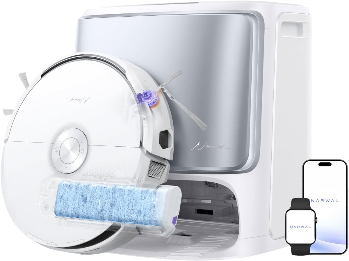 NARWAL robot aspirateur, Noir, 22 000 Pa Serpillière Rouleau, 2 Caméras IA, DualFlow Anti-enchevêtrement, 80℃ Lavage et 45℃ Séchage