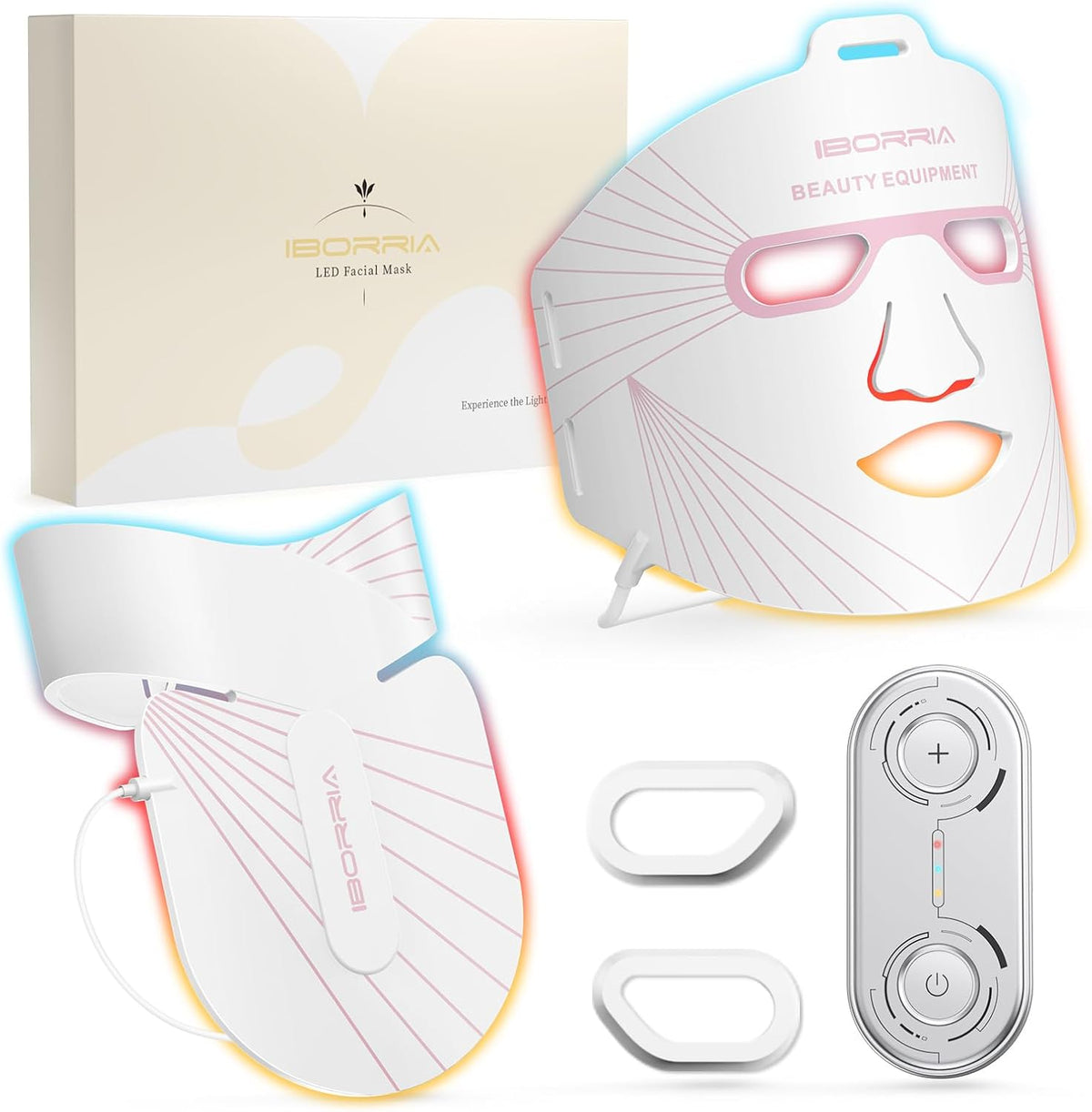 IBORRIA Masques, Noir, Masque Facial LED pour Visage, Cou et Décolletage