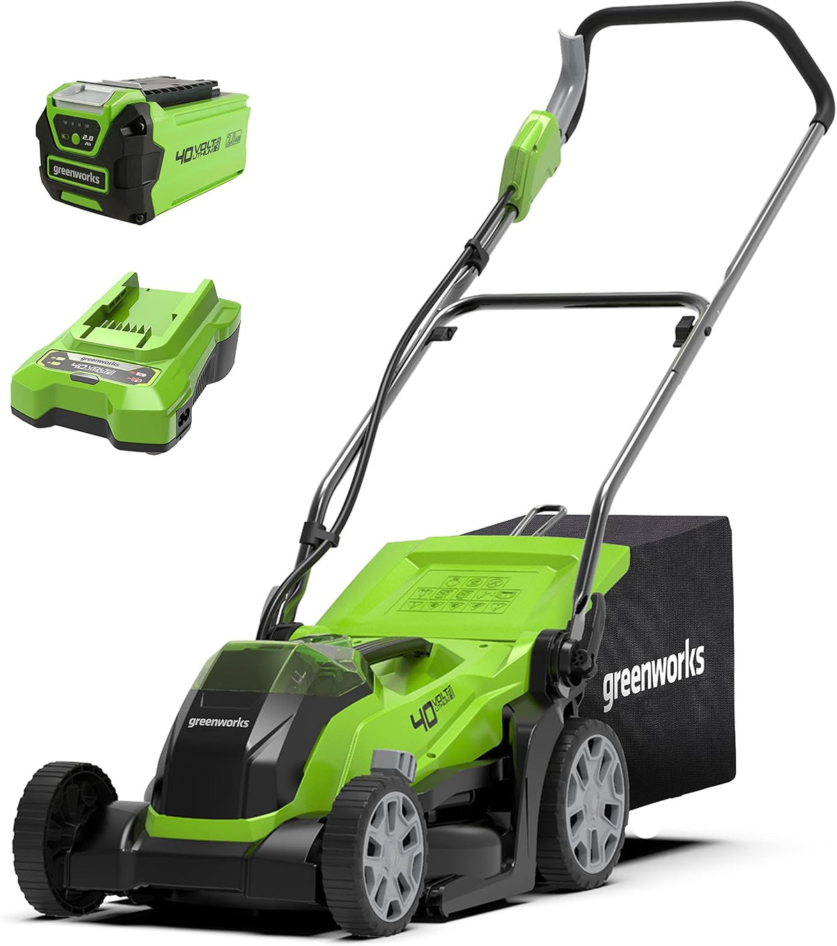 Greenworks tondeuse à gazon, 40 V, 500 m, 35 cm, 50 L, Noir, Sans Fil pour Pelouses Jusqu'à ², Largeur de Coupe