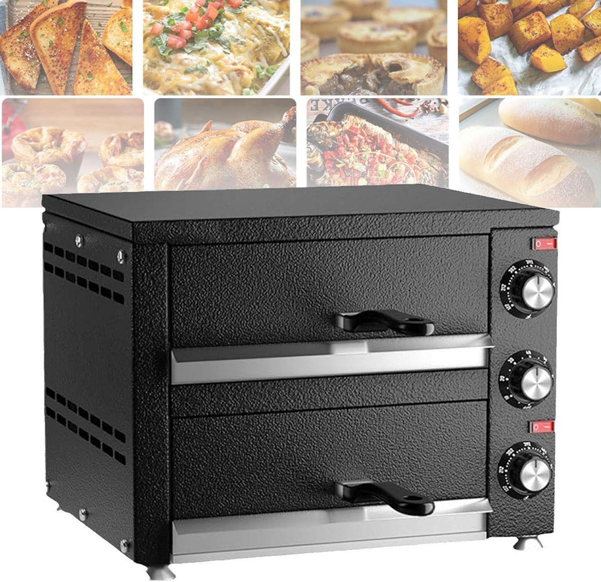 XSDAJSD four à pizza, 2200 W, 220 V, acier inoxydable, Argenté, de Table, électrique à 2 Niveaux, Professionnel en Acier Inoxydable