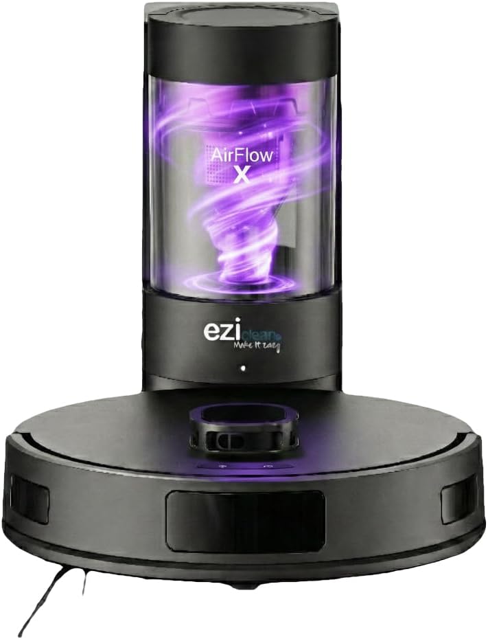 EZICLEAN robot aspirateur, Noir, Laveur LIDAR connecté avec Base de vidage Airflow X
