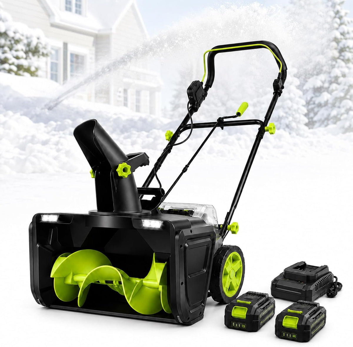 FgdVrelnor fraise à neige, 3500 W, 50 cm, 25 cm, 7,6 m, Noir, à Batterie avec 2 Batteries pour Garage, Profondeur