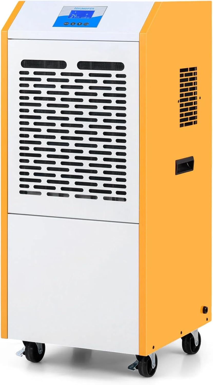 GIANTEX déshumidificateur, 41 x 42 x 96 cm (L x l x H), 1250 W, 110 L, Métal, Cuivre, Jaune + Blanc, d'Air sur Roulettes /Jour