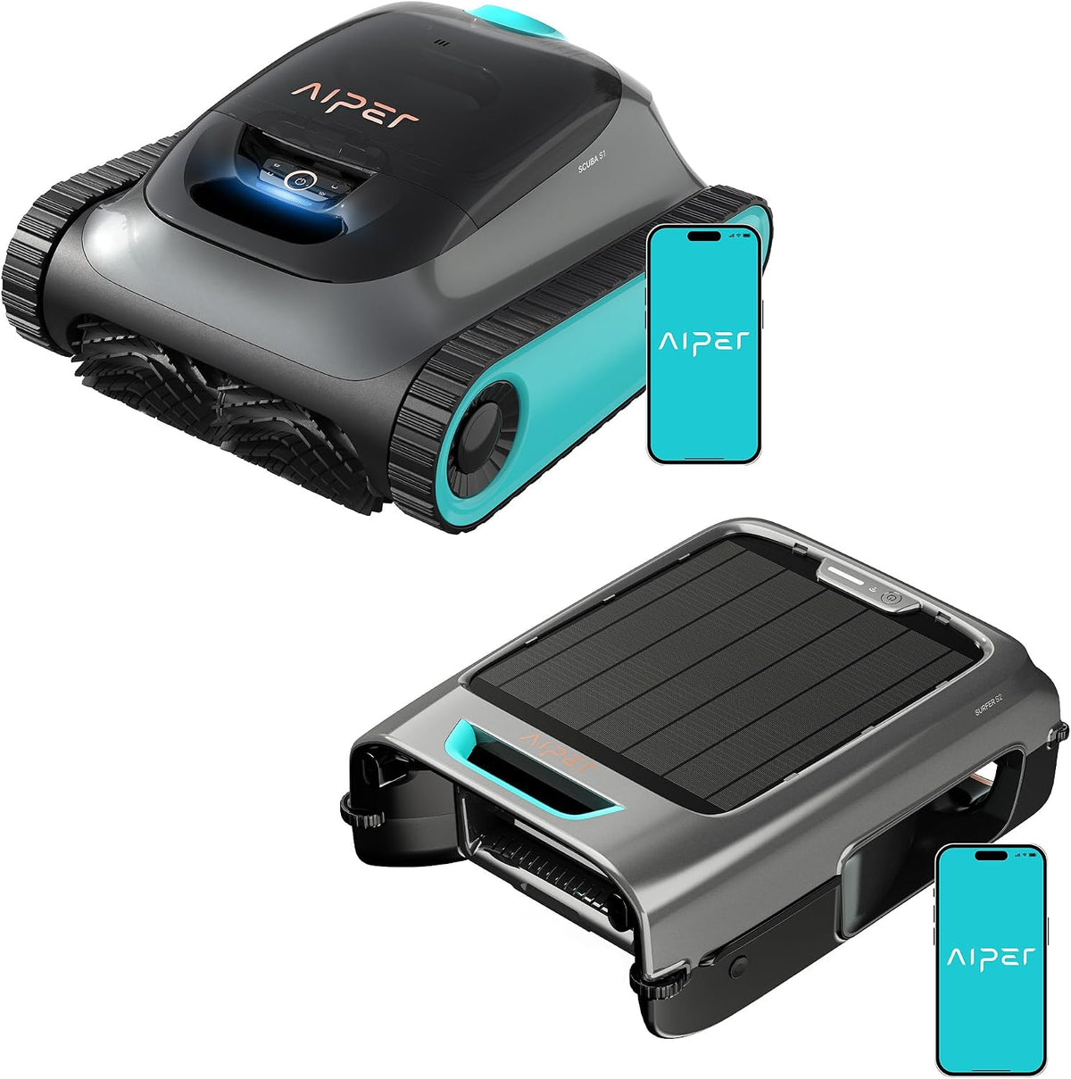 AIPER Systèmes de nettoyage automatique, Noir, (2026 Nouveau) Scuba S1 + EcoSurfer S2, Pack Robot Piscine sans Fil & Robot Skimmer Solaire