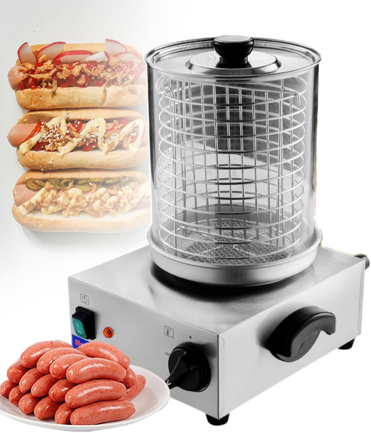 smafoseedding Appareils à hot dog, 425*355*340 mm/505*355*320 mm, 538 W, 220 V/50 Hz., acier inoxydable + plaque en fonte., Argenté