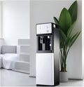 Distributeur fontaine à eau, Gris, d'eau Chaude et Froide sur Pied, Refroidisseur d'eau au Design Fin, Armoire de Rangement et économie d'énergie