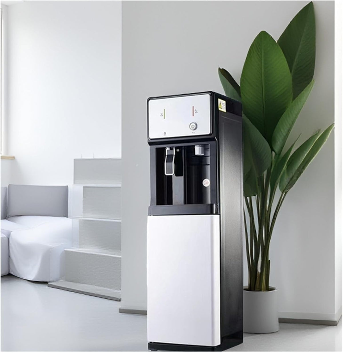 Distributeur fontaine à eau, Gris, d'eau Chaude et Froide sur Pied, Refroidisseur d'eau au Design Fin, Armoire de Rangement et économie d'énergie