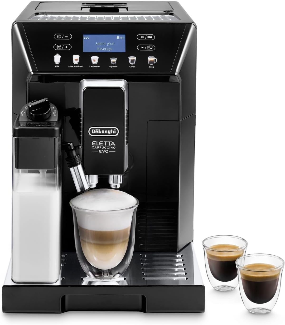 De'Longhi machine à café, Noir, Eletta Evo - Automatique 6 Boissons, Mousseur LatteCrema, Expresso, Cappuccino