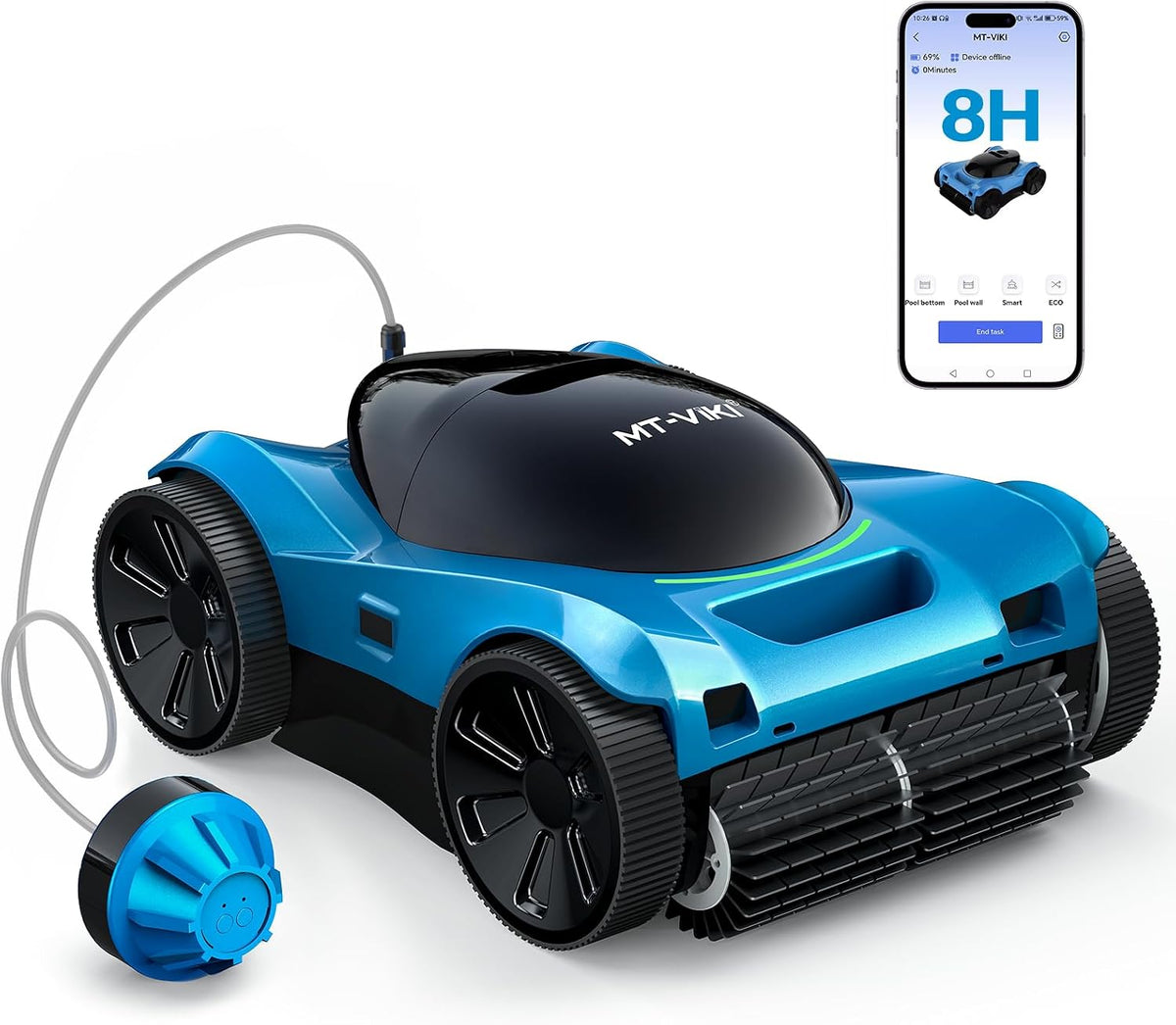MT-VIKI Systèmes de nettoyage automatique, 400 m, 000 l, Noir, Robot nettoyeur de piscine 8H pour sol, mur et ligne d'eau pour piscines jusqu'à ²
