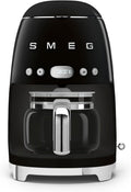 Smeg machine à café, 1050 W, Noir, Filtre DCF02BLEU, Fonction Arôme et Autostart, Carafe en Verre Jusqu'à 12 Tasses