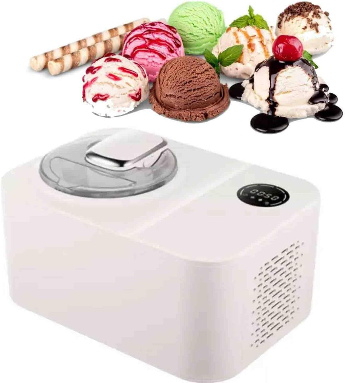 PixCy sorbetière, 43 x 31,5 x 28,5 cm, 1200 ml, 220-240 volts, Blanc cassé, Machine à Crème Glacée Faite Maison En Acier Inoxydable