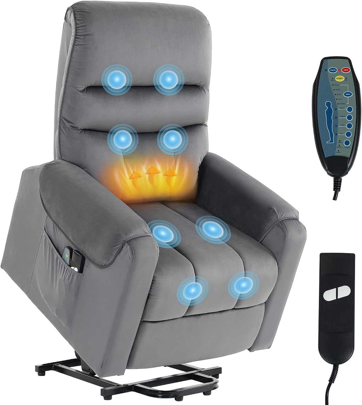 HOMCOM Fauteuils relaxants, Gris, Fauteuil releveur électrique Massage Vibration Chaleur foncé