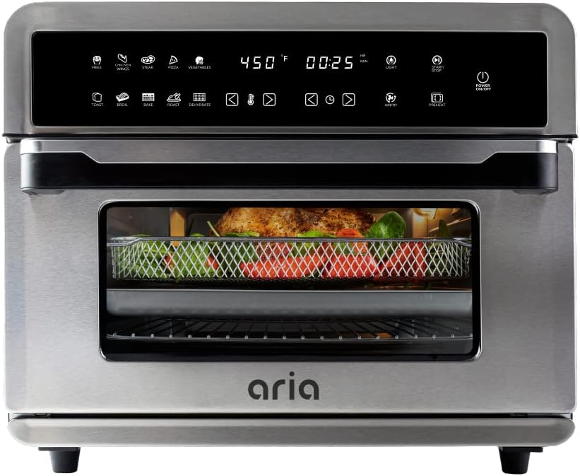 Aria Air Fryers friteuse à air chaud, 30 L, Argenté, ATO-898 Friteuse à air pour four grille-pain, acier inoxydable brossé