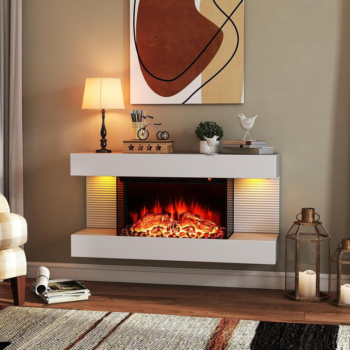 RELAX4LIFE cheminée électrique, 750 W, 1500 W, Noir, Murale / avec Effet Flamme LED, Poêle Électrique Décoratif 12 Couleurs