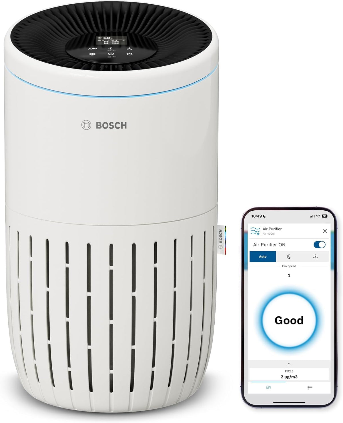 Bosch Thermotechnik purificateur d'air, 62,5 m, 25 dB, 300 m, Blanc, Bosch Air 4000i, piloté par app, Pièces jusqu'à ²