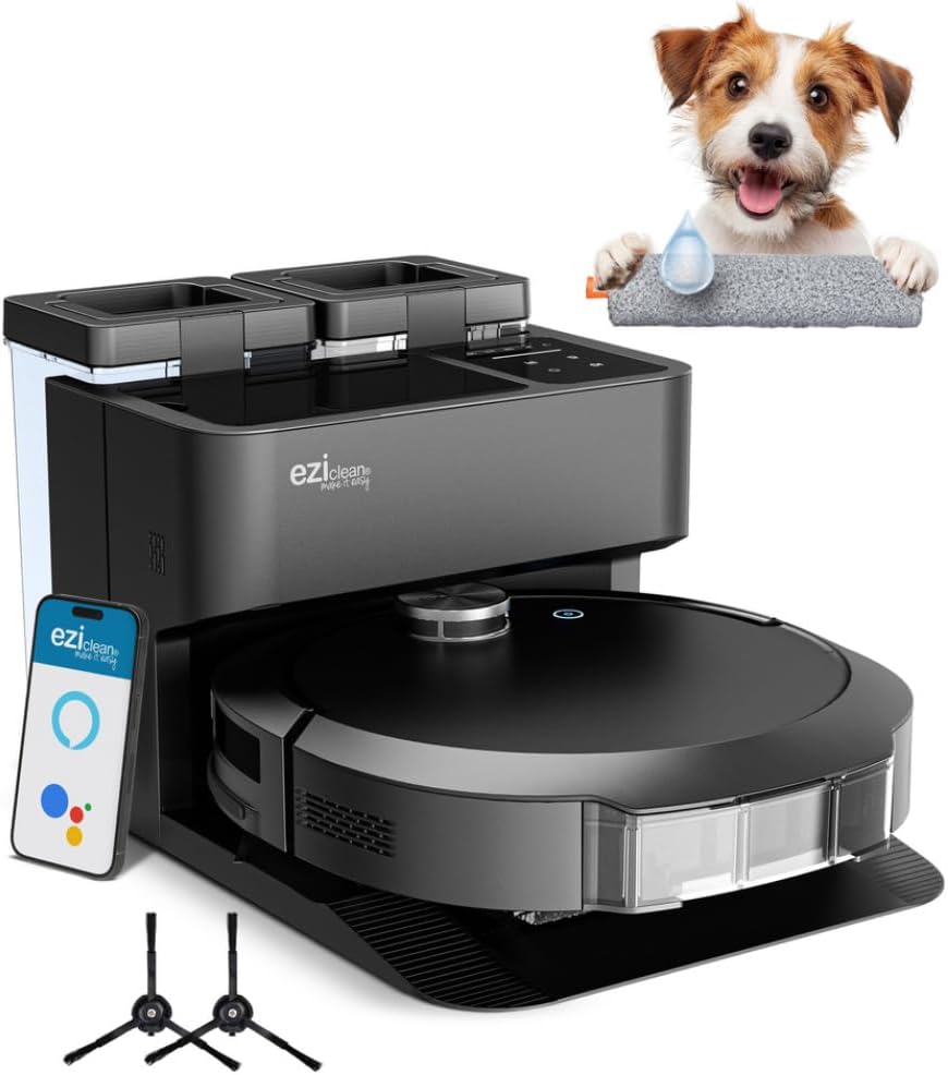 EZICLEAN robot aspirateur, Noir, Laveur connecté All in One Z10 Plus