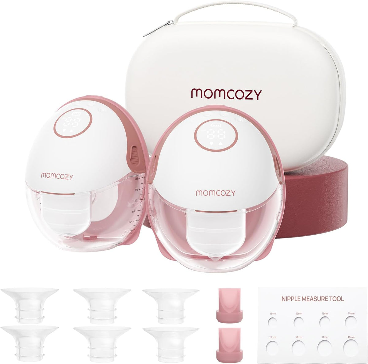 momcozy Tire-laits, Rouge, M6 Tire Lait Electrique Main Libre, 295 mmHg, Lot de 2