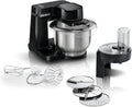 Bosch robot de cuisine, 700 W, 3,8 L, Argenté/Noir, MUMS2EB01 MUM Serie 2, bol en acier inoxydable, hachoir et 3 tranches