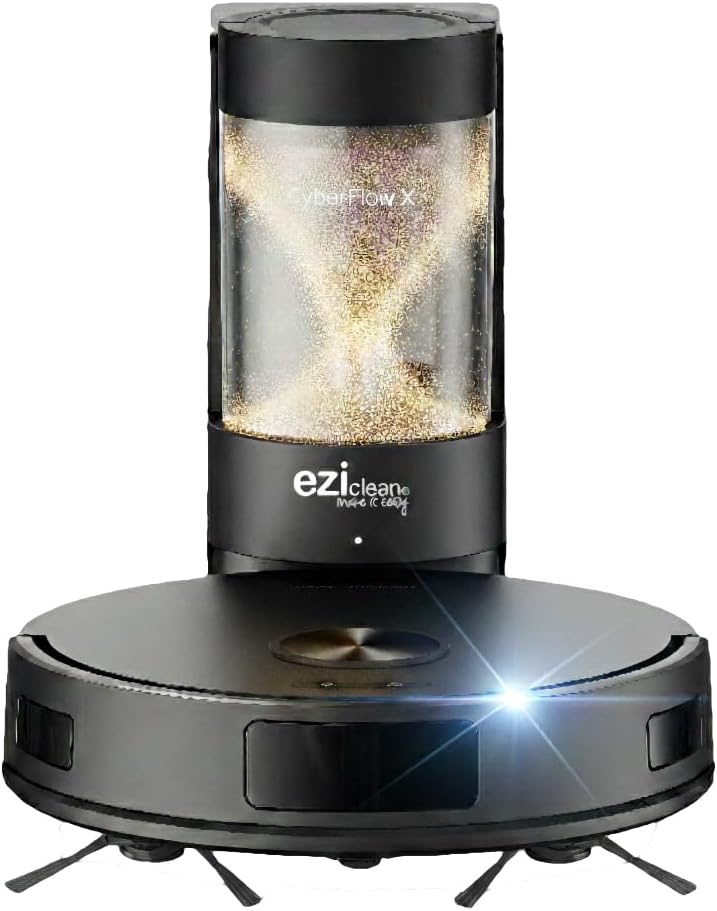 EZICLEAN robot aspirateur, Noir, Laveur GYROSMART connecté avec Base de vidage CyberFlow X