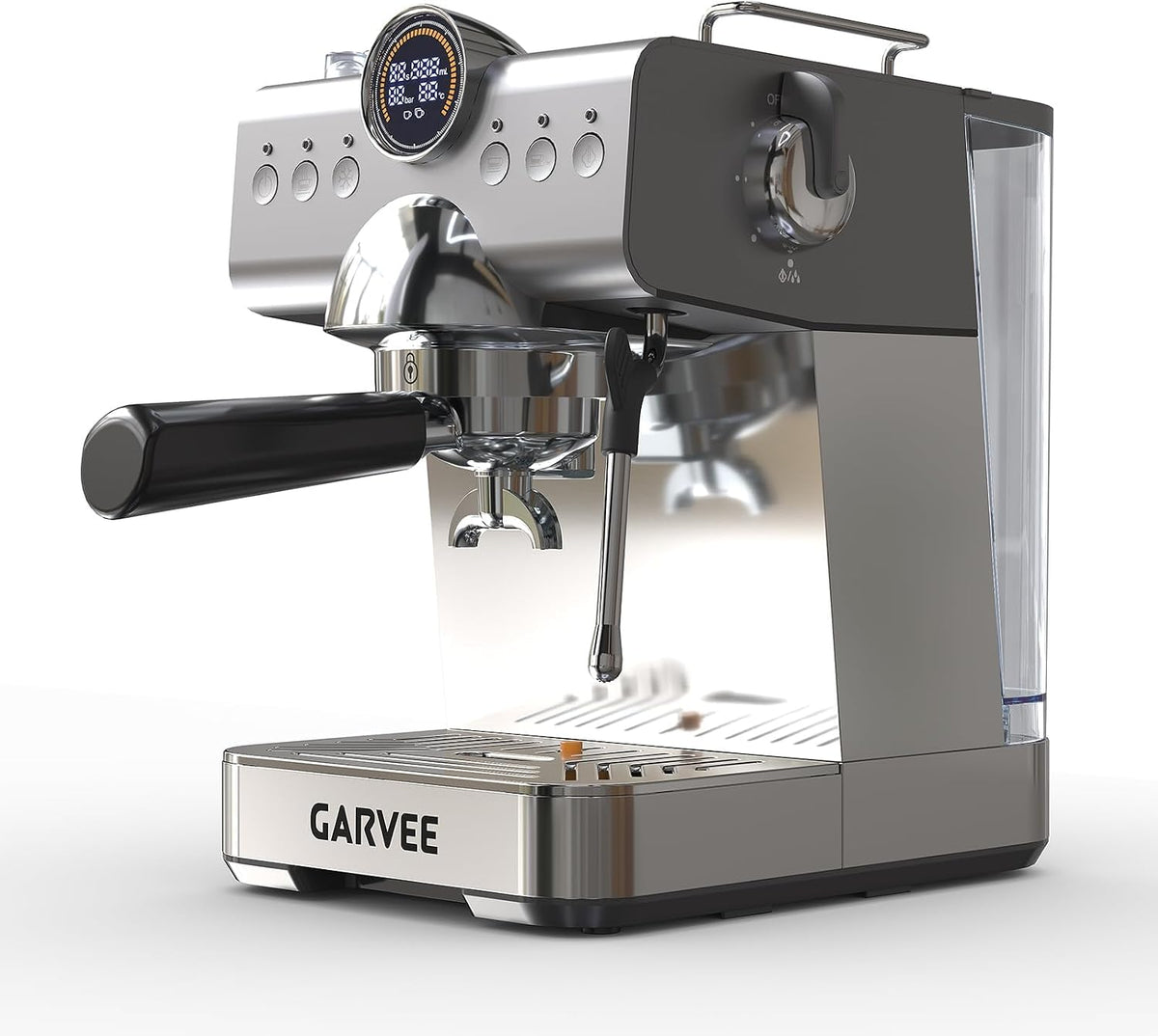 GarveeMore Machines expresso à vapeur, 1,5 L, Gris, Machine à expresso compacte 20 bars avec porte-filtre, mousseur à lait et réservoir