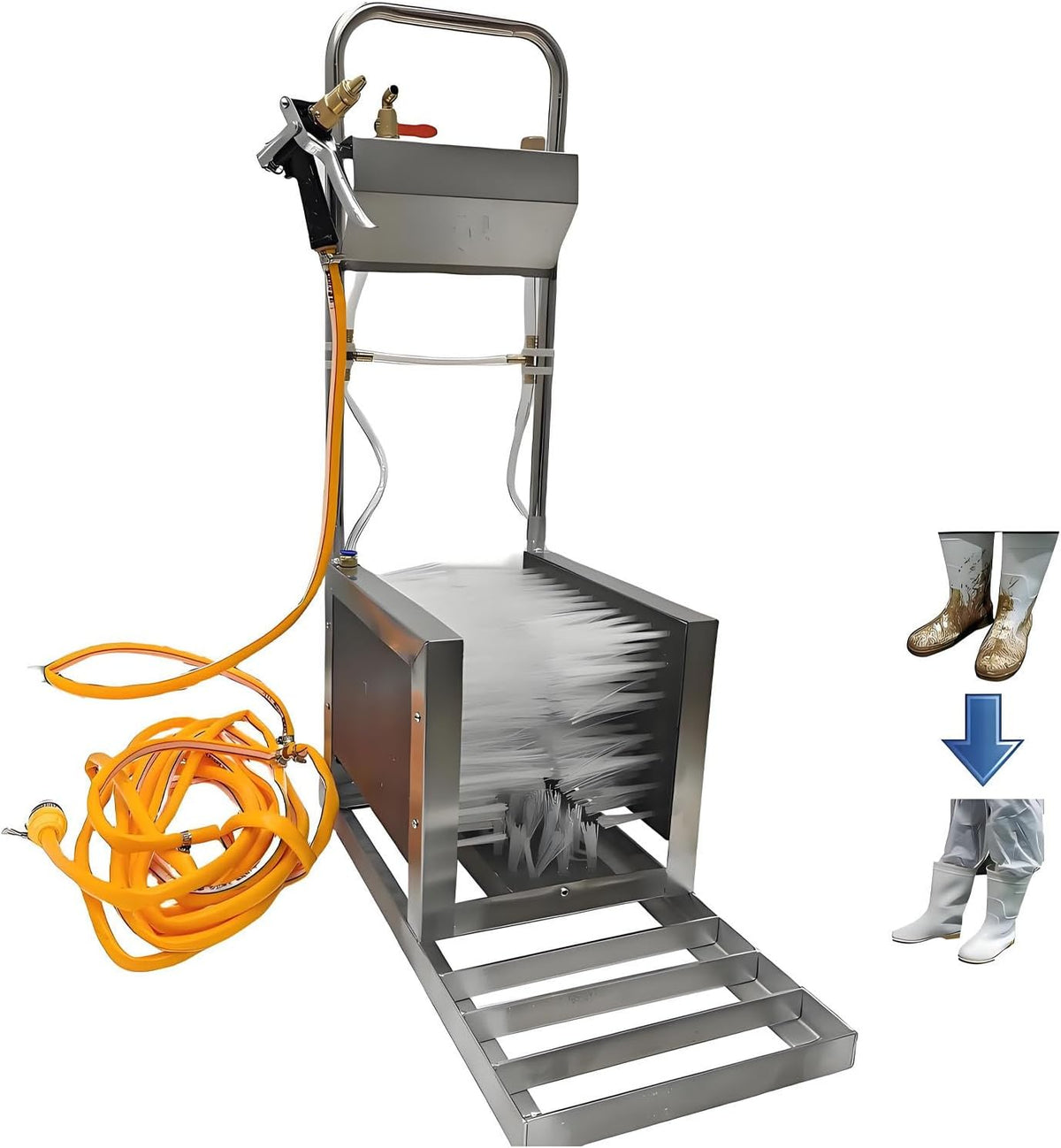 AiODiO Soins et toilettage, Acier inoxydable 304, brosse en nylon, tuyau en PVC, Argenté, Lave-Bottes de Ferme en Acier Inoxydable