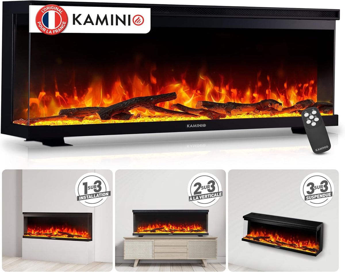 KAMINIO cheminée électrique, Noir, ® Lea Pro 50 chauffante à Effet Flamme, Cheminée décorative 3 en 1 encastrable