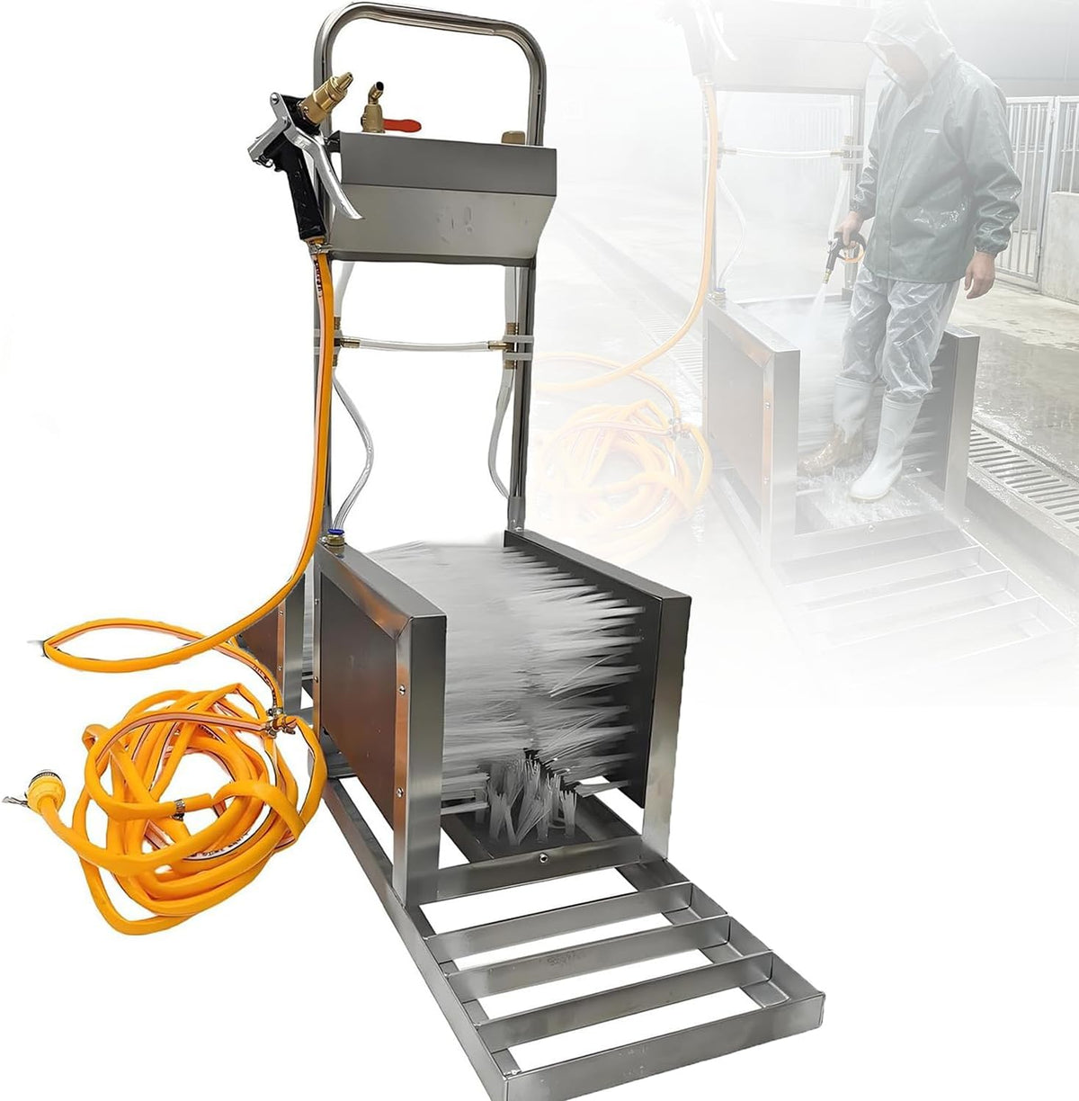 Azcabjie lave-linge, Argenté, Nettoyeur De Bottes Multifonctionnel en Acier Inoxydable, Machine à Laver Et Désinfecter Les Bottes Pour L'élevage