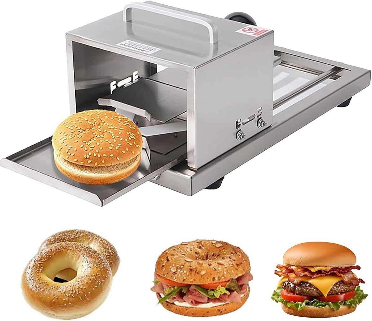 SUCRFXJ trancheuse électrique, 41*20.5*19 cm, Argent, Trancheuse à Bagels Manuelle for Hamburgers et Petits Pains