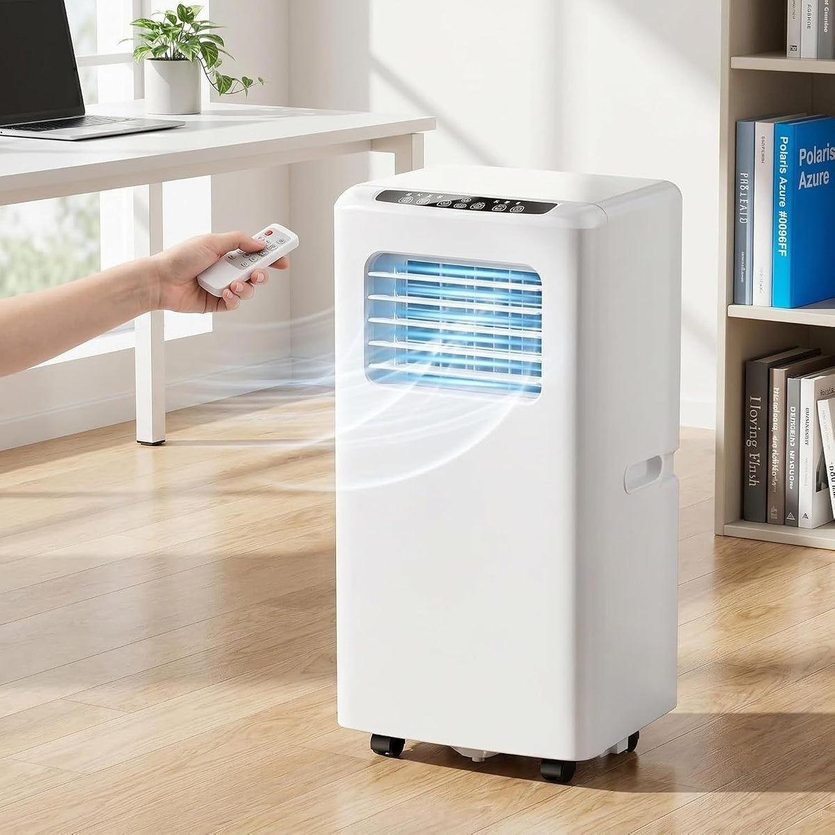 HUANQIN climatiseur portable, 48 dB, 10000 BTU, Blanc, Silencieux, Unité de Climatisation avec Télécommande et Kit Fenêtre