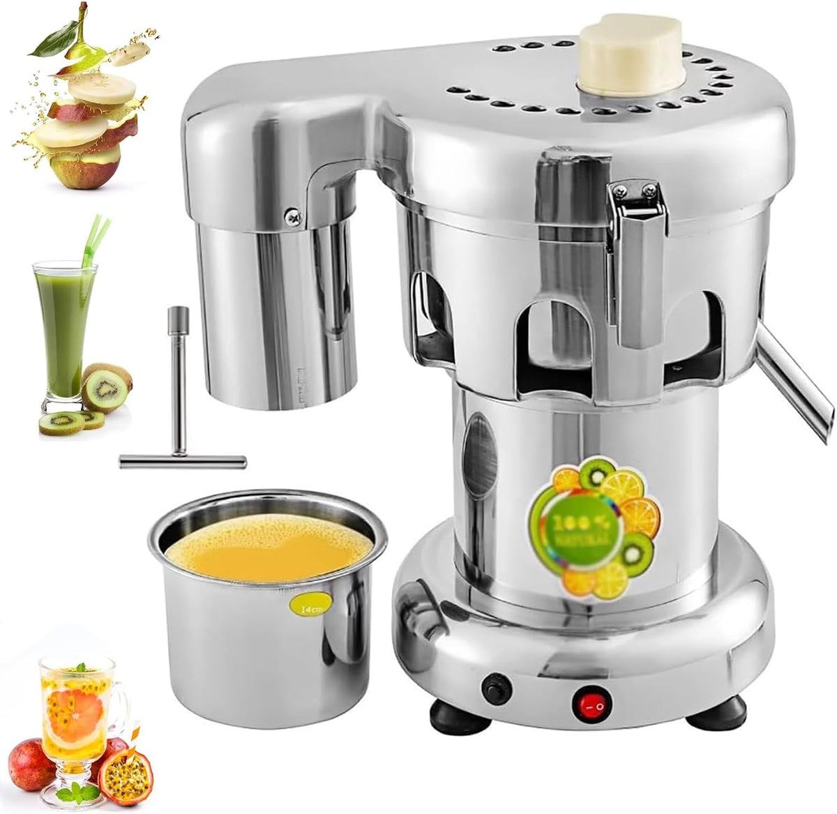 TYH presse-agrumes, 370 watts, 370 W, 2 L, Argenté, Extracteur De Jus Professionnel, Électrique, Large Goulotte d'alimentation