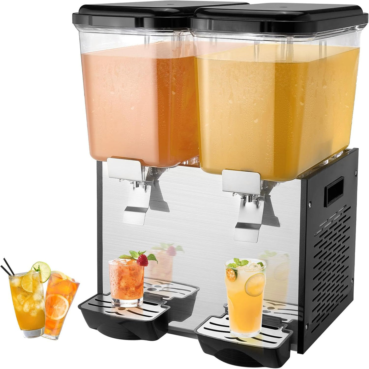 VEVOR fontaine à eau, 18 L, 370 W, Marron, Distributeur de Boissons Commercial 2 Réservoirs, Distribution de Jus Limonade Thé Glacé
