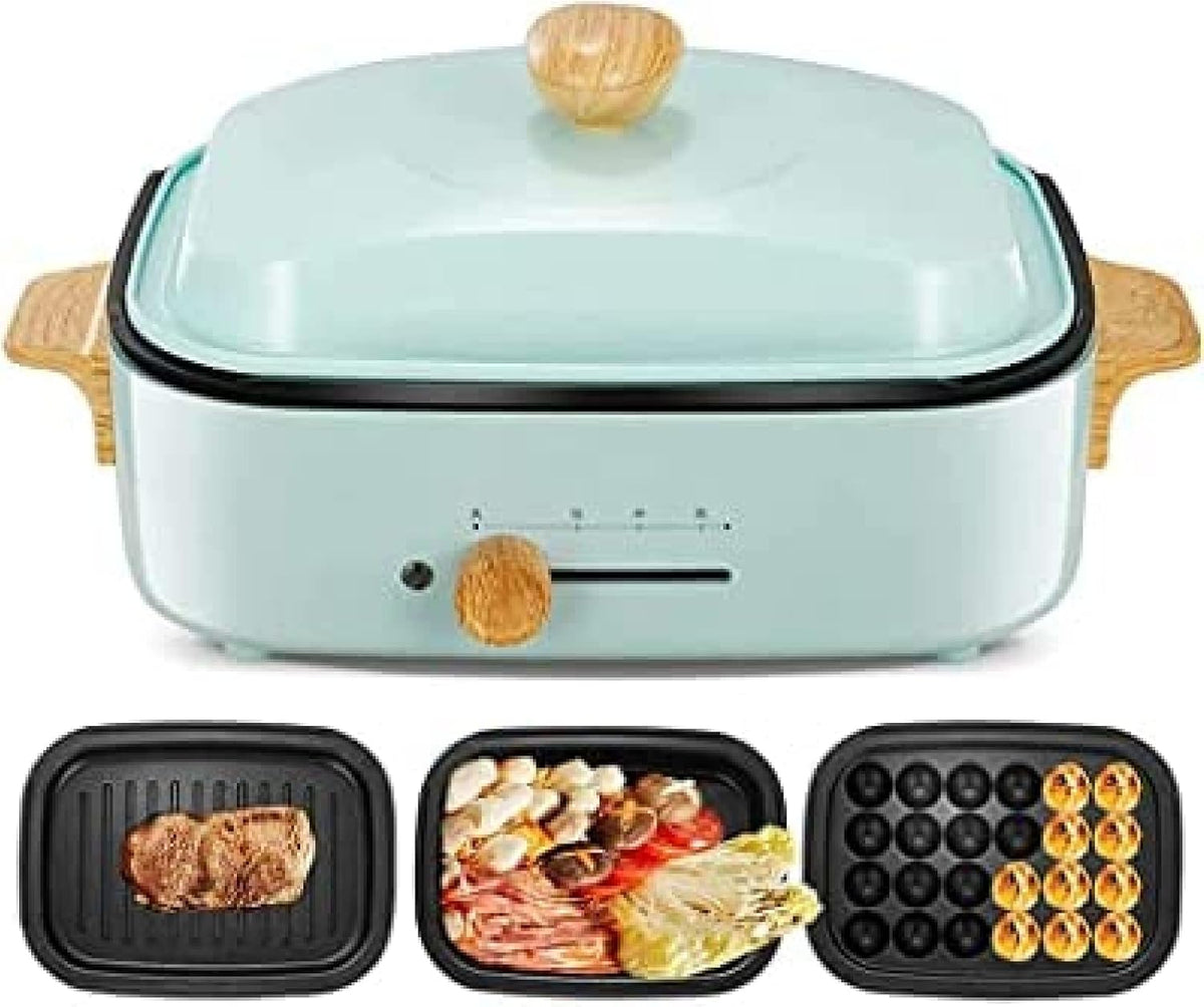 Qingingg Woks électriques, 410 mm*240 mm*210 mm, 1200 W, alliage d'aluminium, Rose/Bleu/Blanc, Marmite électrique d'intérieur 3 en 1