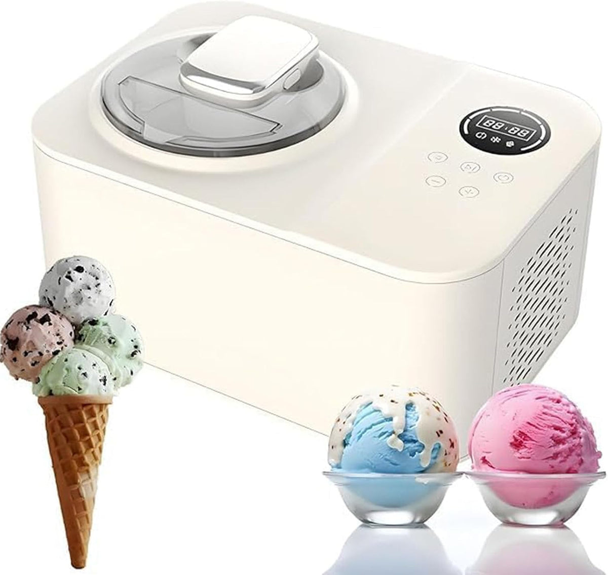 DDZJTPP sorbetière, CQ-06, 43 × 31,5 × 28,5 cm, 1200 ml, 110 W, 220 V, Acier inoxydable + plastique ABS, Blanc crème
