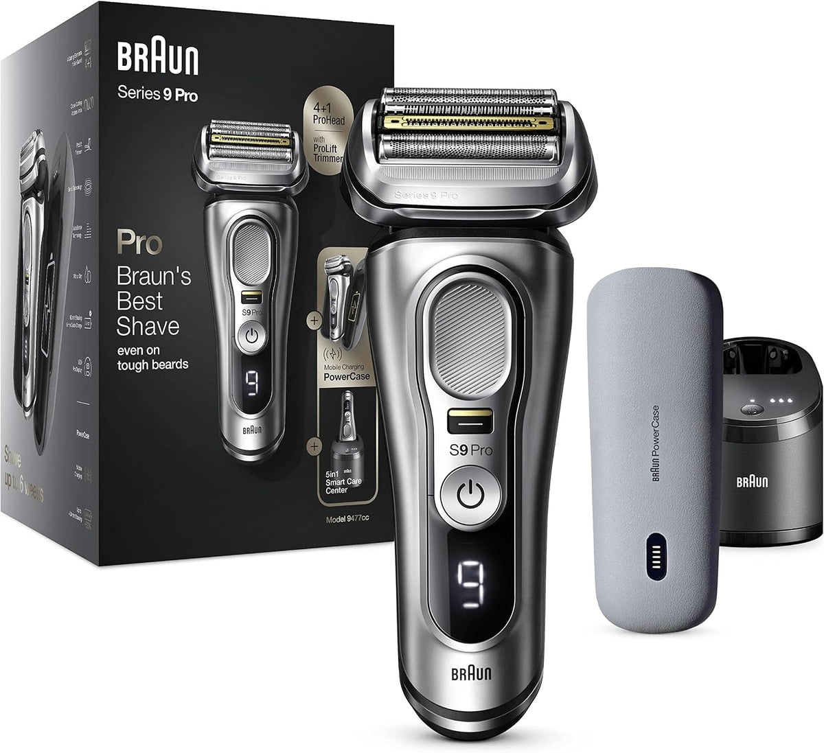 Braun Rasoirs à grille, Marron, Series 9 Pro Rasoir Électrique Barbe Homme, Tête 4+1 Avec Tondeuse Prolift