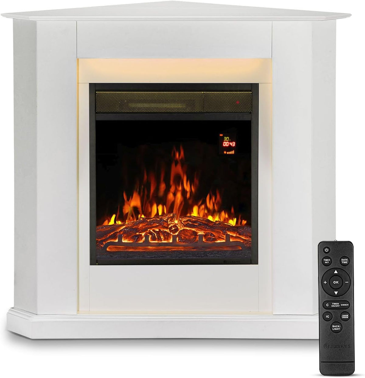 Juskys cheminée électrique, 96 x 57 x 93 cm, 2000 W, 96x57x94 cm, Blanc, 1000/ avec Chauffage, cheminée, Effet Flamme