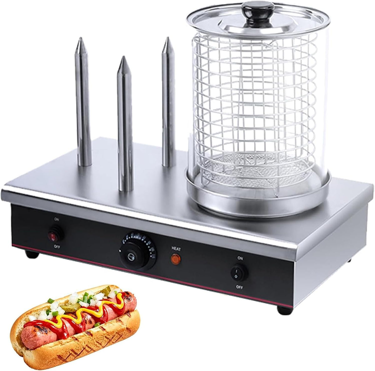MObyat rôtissoire, 470 x 330 x 385 mm, 700 W, 110-220 V, Acier inoxydable, Transparent, Machine À Hot-Dogs Vapeur Commerciale