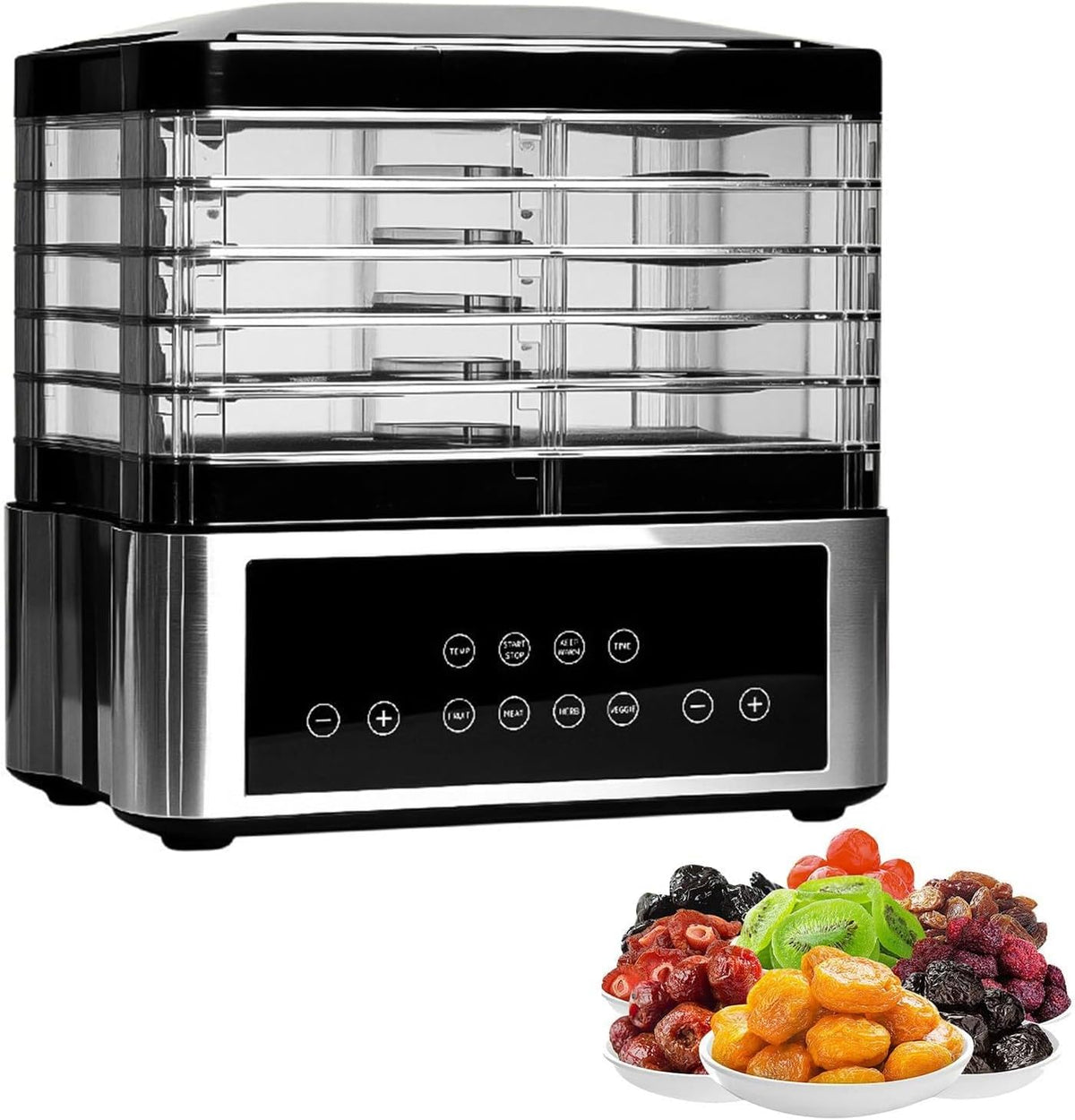 WJWWR déshydrateur alimentaire, 350 W, Noir, Professionnel à 5 Couches avec écran Tactile LED, adapté aux Aliments
