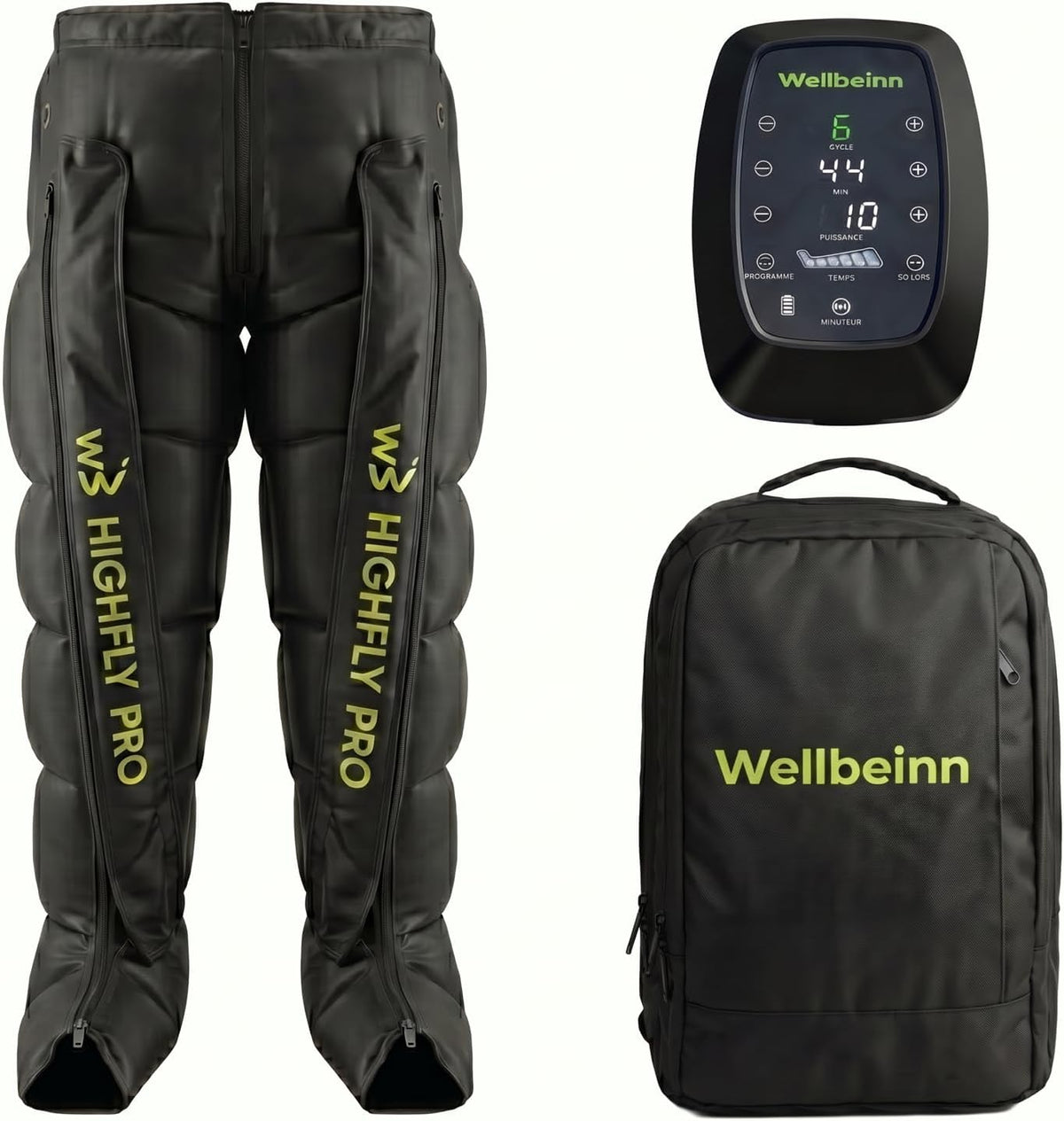 WW WELLBEINN appareil de massage des pieds, Noir, Wellbeinn HighFly Pro, Bottes de Pressothérapie Sans Fil