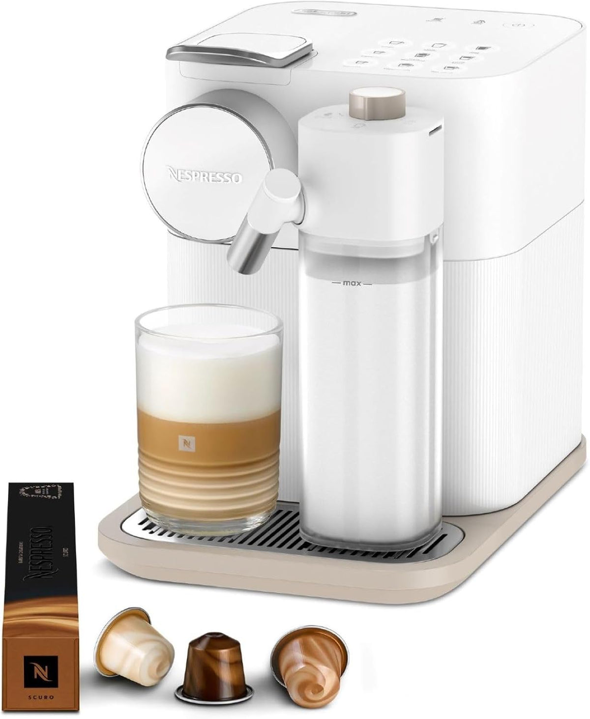 Nespresso machine à café, Blanc, De'Longhi Gran Lattissima he, 19 Bars + Kit de Bienvenue, Design Compact