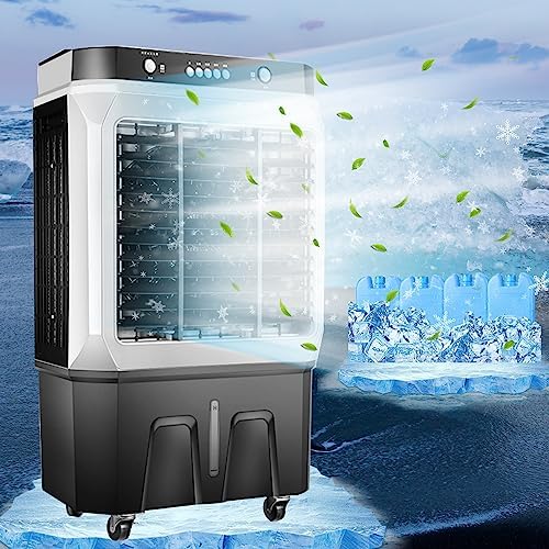 IEOWY bureau, Blanc, Climatiseur 3 en 1 avec évaporation, humidificateur et ventilateur, télécommande, 4 vitesses de ventilation