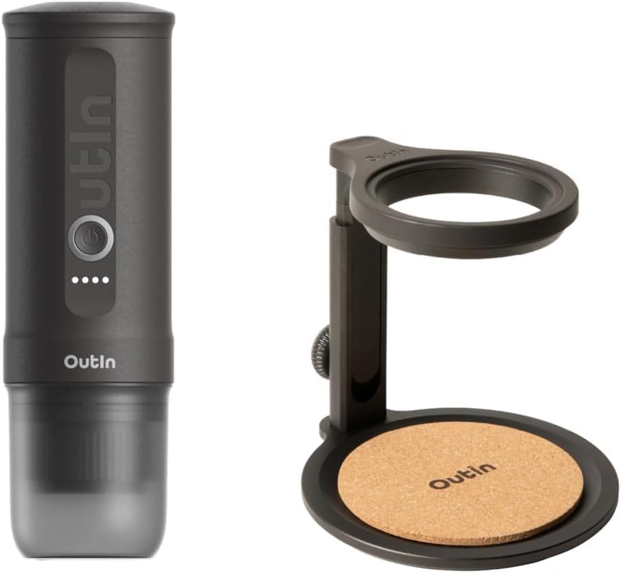 OutIn machine à café, Noir/Argenté, Nano Portable Support de Café Détachable