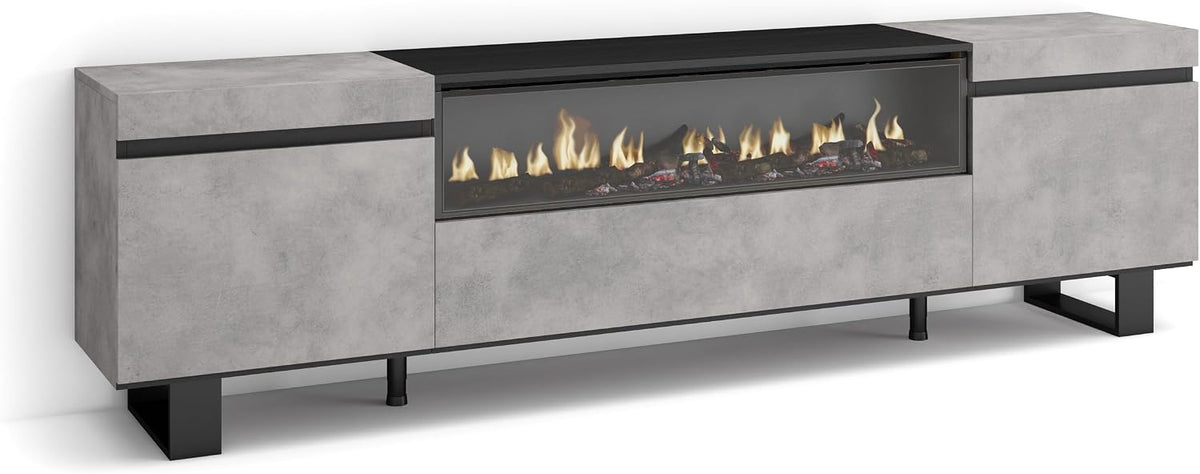 Skraut Home cheminée électrique, 102 cm de large, 21 cm de haut., 34w., 200x57x35 cm, Noir, Meuble TV, Banc Télé