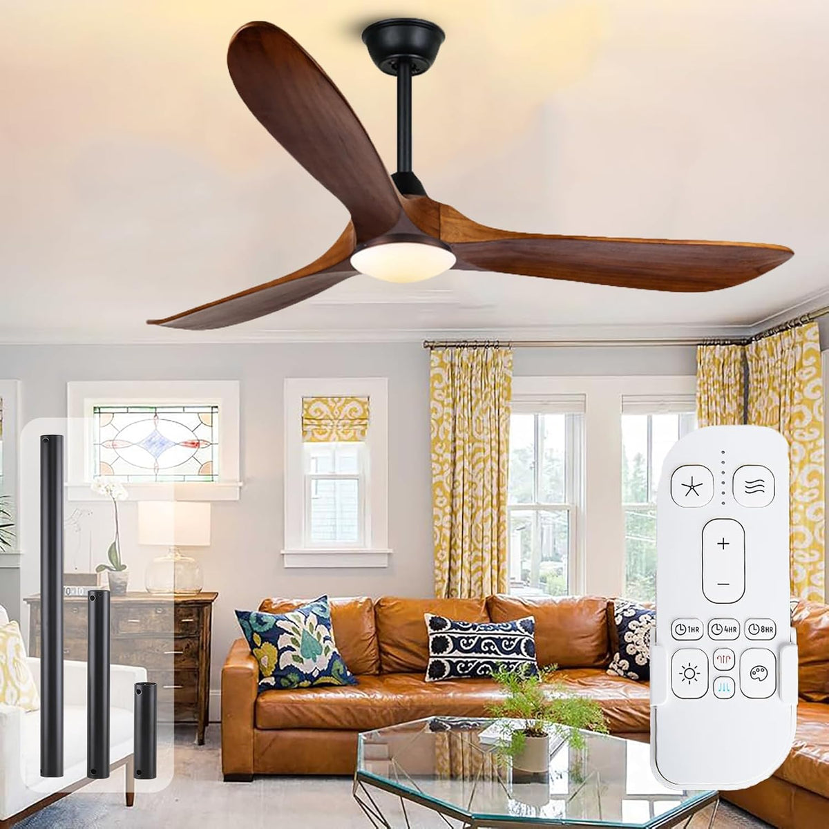 OUENGK Ventilateurs de plafond, Blanc, Ventilateur de plafond avec lumière et télécommande, ventilateur de plafond extérieur terrasse