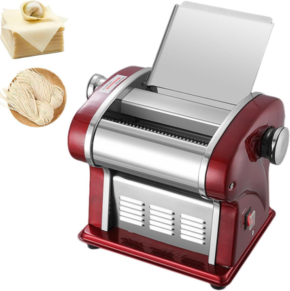 Machine machine à pâtes, Acier inoxydable, Rouge, à nouilles électrique avec rouleau à pâte et coupeur, à pâtes automatique