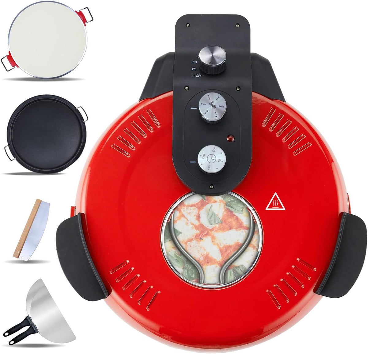 HYQNG four à pizza, 16', 40,6 cm, Noir/Argenté, électrique d'intérieur, comptoir de avec pierre à pizza et poêle à griller