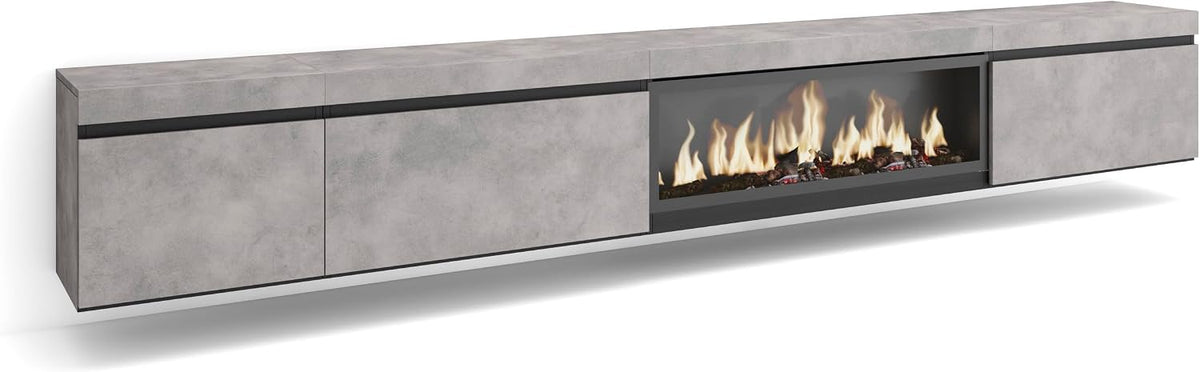Skraut Home cheminée électrique, 107 cm., 34 W., 317x45x35 cm, Noir, Meuble TV, Banc Télé, Grand Espace de Rangement