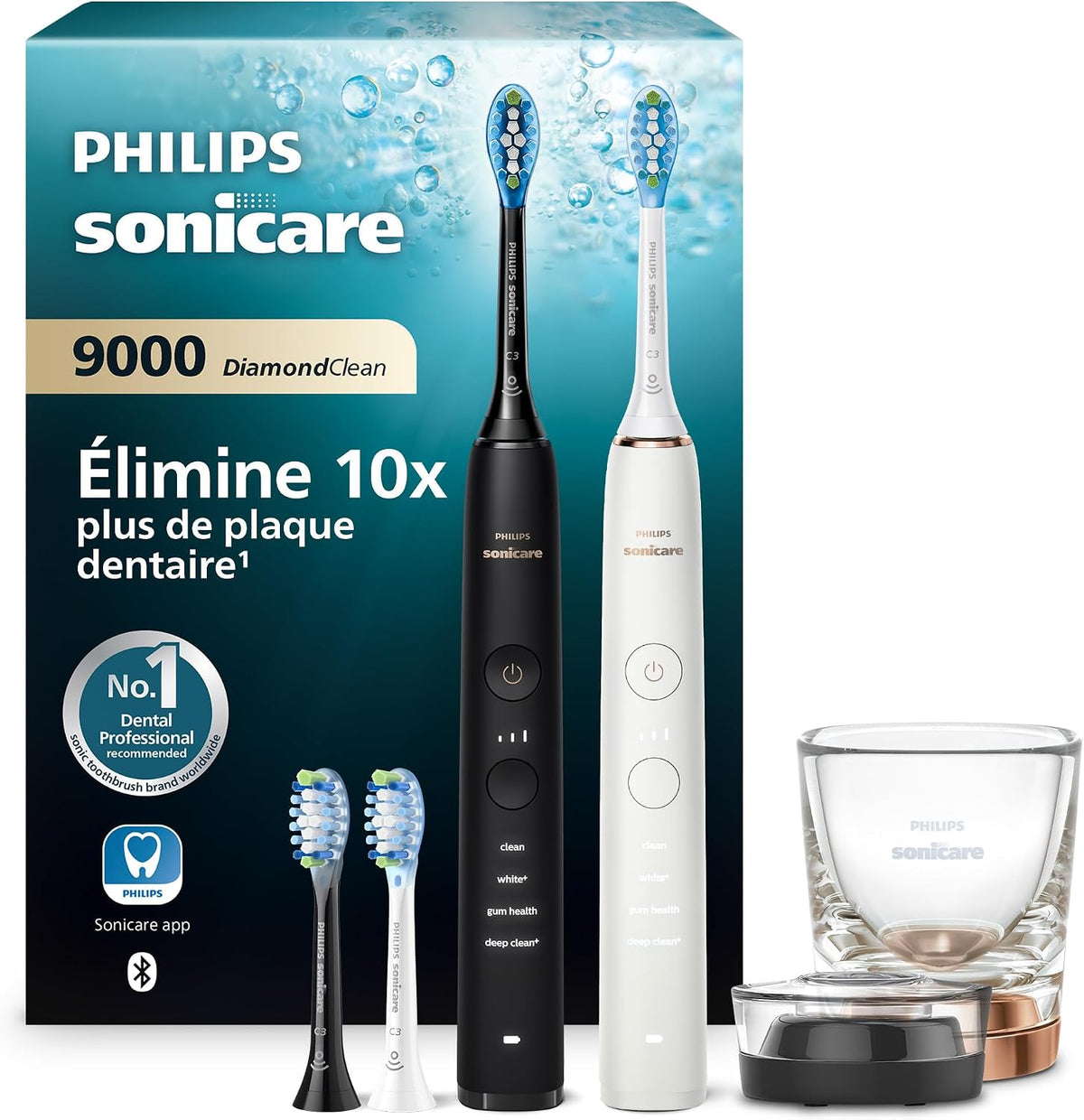 PHILIPS Soniques, Noir/Rose, Sonicare DiamondClean 9000, Noir Rose or, Lot de 2, modèle HX9914/61