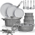 CAROTE batterie de cuisine, Blanc, 25 pièces en céramique antiadhésive, casseroles et poêles à induction, passe au lave-vaisselle/four